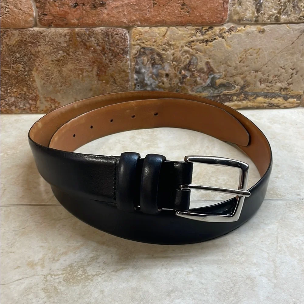 Johnston & Murphy Dress Belt Silver Tone Buckle Made in USA Black Size 38